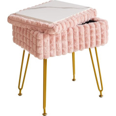 Ibuyke Rectangular Vanity Chair with Storage Space, Footrest Footstool Ottoman, Vanity Stool, Dressing Table Chair with Non-Slip Feet, for Makeup Room, Bedroom, Pink WBD004P