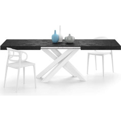 Mobili Fiver , Emma 160 cm Extendable Table, Black Concrete with White X-Legs, Laminated, Iron, Made in Italy