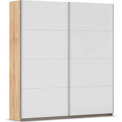 Rauch Möbel Minosa Shoe Cabinet with Sliding Doors, 2 Doors, Sonoma Oak/White, incl. Basic Accessory Pack, 7 Shelves, 1 Extendable Clothes Hanger Holder, 181 x 197 x 48 cm (W x H x D)