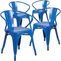 Flash Furniture Pack of 4 Blue Metal Indoor/Outdoor Chair with Arms