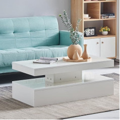 Jymtom High Gloss Coffee Table Modern Rectangular Side Table with Storage Compartment Medium Tea Table for Living Room White