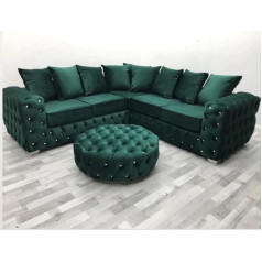 Generisch Luxury Modern Green Chesterfield Plush Velvet Corner Sofa 5 Seater Living Room Upholstered Scatter Sofa Stylish Design
