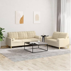 Festnight 3-2 Sofa Set, Lounge Sofa, 3-Seater Sofa + 2-Seater Sofa, Fabric, Sofas & Couches, Sofas for Living Room, Bedroom, Office, Home, Cream