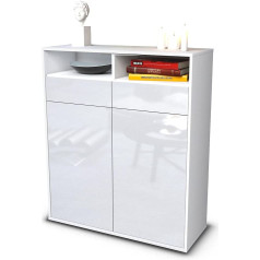 Stil.zeit Ilaria Highboard Matte White Body High Gloss Front Design White (92 x 108 x 35 cm), Push-to-Open Technology & Smooth Running Rails