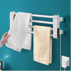LANMOU Electric Towel Radiator No Drilling with Touch Switch 90° Foldable Waterproof Bathroom Radiator Towel Rail Electric Towel Warmer Electric Bathroom White with Plug Timing