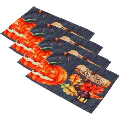 Funomocya Pack of 4 Halloween Table Set, Halloween Dinner Placemats, Halloween Kitchen Placemats, Halloween Home Decoration, Place Mat with Pumpkin Pattern, Pumpkin Placemats, Flax