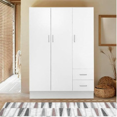 Dmora Wardrobe with Three Doors and Two Drawers with Shelves and Clothes Rail White 120 x 170 x 50 cm