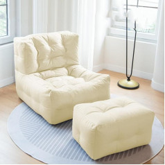 DTLEO Lazy Bean Bag Chair Cover, Premium Leathaire Fabric, Bean Bags, Couch Cover (No Padding), Lazy Sofa Lounger, Relax Furniture for Adults, Beige