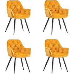 Jymtom Dining Room Chairs with Thick Velvet Fabric Padded Seats, Metal Legs, Armrests and Backrest Corner Chair for Lounge, Living Room (Yellow, 4)