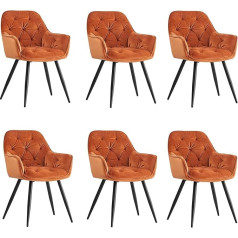 Jahecome Dining Room Chairs, Made of Fabric (Velvet), Living Room Chair, Choice of Colours, Retro Design Armrest, Chair with Backrest, Metal Legs, Black (Orange, 6)
