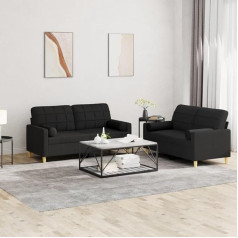 Klyeon 2-TLG. Sofagarnitur mit Kissen Schwarz Stoff,Großzügige und Bequeme Couch in Schwarz perfekt zum Entspannen, Lesen und Fernsehen im Wohnzimmer Wohnzimmer, Sofas