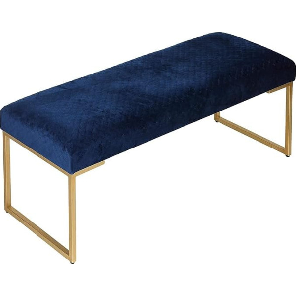 Cortesi Home Claymore Large Ottoman Bench with Painted Gold Legs, Blue Velvet, 48