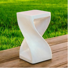 Kinaree Suar Solid Wood Side Table Twist - 50 cm Height, Colour White - Handmade Wooden Side Table Made of Solid Suar Wood - Asian Furniture with Modern Design