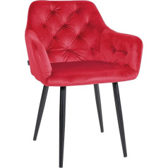 CLP Stanley Dining Room Chair, Velvet, Quilted Upholstered Chair, Kitchen Chair with Floor Protectors, Colour: Red