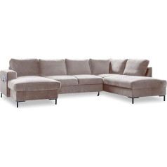Miuform Corner Sofa U-Shape with Sleep Function and Bed Box, Lofty Lilly, Living Load, Couch, Sofa Bed, Living Room, Guest Room, Velvet Metal Feet (Dark Beige, Right Orienting)