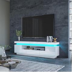 Bestwanted LED TV Cabinet 160 cm Modern High Gloss TV Cabinet with 3 Drawers Sideboard for Bedroom Living Room Home Furniture (White)