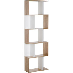 Homcom Bookcase S-shaped Exhibition Shelf Standing Shelf Office Shelf 5-Tier Modern Room Divider Chipboard White 60 x 24 x 184.5 cm