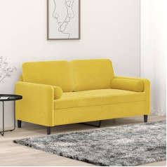 Ccciner 2-Seater Sofa with Decorative Cushion, Yellow, 140 cm, Velvet, Cosy Two-Seater Velvet Sofa with Decorative Cushions for Modern Living Room, Sofas and Couches