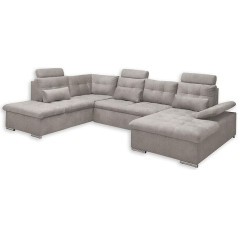 Stella Trading Medan Living Landscape in U-Shape, Fabric Cover Taupe - Extendable Sofa with Sleep Function and Bed Box - 324 x 107 x 170 (218) cm (W x H x D)