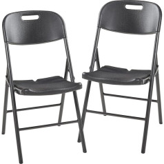 [En.casa] Ljusnarsberg Folding Garden Chair Set of 2 Camping Chairs Foldable Plastic Chair Bistro Chair with Metal Frame 87 x 46 x 53 cm Black