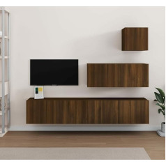 Homgoday TV-Möbel-Set 4 Stück Eiche Braun aus mehrschichtigem Holz, TV-Schrank, niedriger Schrank für TV, Couchtisch, Wohnzimmer, TV-Ständer für TV-Schrank Wohnzimmer