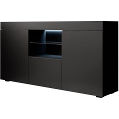 Mb Muebles Bonitos Sefora Sideboard Living Room Dining Room Cabinet Furniture Width 135 x Height 73 x Depth 34 cm Matte Melamine 3 Doors LED Lighting Black