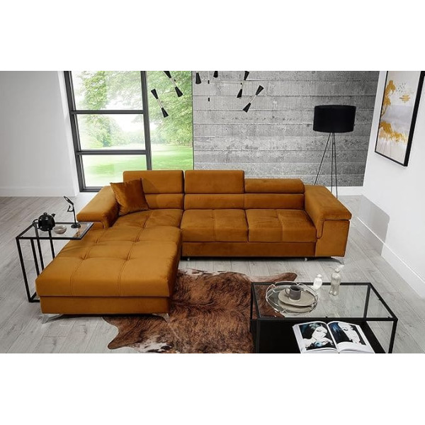 All4All Roco Corner Sofa - Sleep Function - Bed Box - Small Corner Sofa - Comfort - L-Shape - Couch - Corner Couch - Sofa Bed - Space-Saving - 281 x 205 x 88 cm - 23 - Monolith48, Left