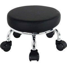 Wkwker Rolling Seat PU Leather Low Round Rolling Stool Small Stool with Universal Swivel Wheels for Home Office Garage Shop Fitness Sports, Height: 21.8 cm (Black)