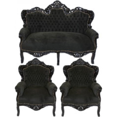 Casa Padrino Casa-Padrino Baroque Living Set King Black/Black - 2-seater sofa + 2 armchairs