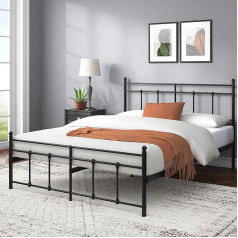 ‎Zinus Zinus Nicholas 160 x 190 cm Metal Platform Bed Frame with Headboard and Footboard with Spindle, Steel Slatted Base, Easy Assembly, Black