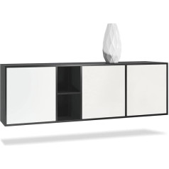 Vladon Cuba Chest of Drawers, Made in Germany, Matte Black / White Matt - Modern Sideboard for Your Living Area - (W x H x D) 182 x 53 x 35 cm