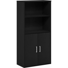 Furinno Pasir Bookcase with 2 Open Shelves and 2 Doors, Black Oak