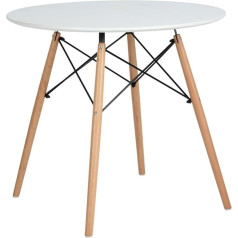 Liepu Round Dining Table, Kitchen Table, Conference Table, Scandinavian, MDF Small Dining Room Table with Wooden Legs for 2-4 People, H x D: 75 x 80 cm, White