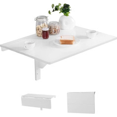 Relax4Life Folding Wall Table, Space-Saving Dining Table, Desk for Dining Room and Study Room, Sturdy Folding Table, Wall Mounting, Wooden Wall Folding Table, Maximum Load 40 kg, 80 x 60 cm (White)