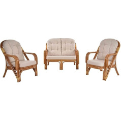 Krines Home NIAM Rattan Group Conservatory Living Room Rattan Set Rattan Group Rattan Furniture Set (3 Pieces, Honey)