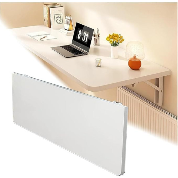 Generisch Floating Wall Desk Space Saving Folding Wooden Laptop Table Wall Mounted Folding Table Breakfast Bar (White, 120x30cm)