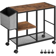Mahancris Printer Table with Wheels, Printer Stand with Bag, 3 Tier Printer Trolley, 63 x 30 x 60 cm, Printer Stand with Lockable Wheels for Study, Office, Rustic Brown APTHR2201