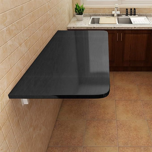 Generisch Wandmontierter Klapptisch für Küche und Esszimmer, schwimmender Laptop-Schreibtisch, Holz, faltbar, hängender Beistelltisch, platzsparend, Ecktisch, Schwarz (100 x 30 cm)