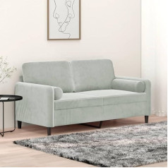 Ciadaz 3200881 2-Seater Sofa with Decorative Cushions, Light Grey, 140 cm, Velvet, Lounge Sofa, Sofas & Couches, Relax Sofa, Couch for Living Room, Couch with Sleep Function
