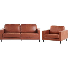 Beliani Modern Living Room Set Sofa Armchair Leather Look in Golden Brown Savalen