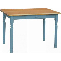 K Koma Alder Dining Table with Drawer 70 x 100 cm Pine Wood Country House Style Blue