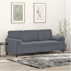 Mengtu 3-Seater Sofa with Decorative Cushion Sofa Couch Lounge Sofa Relaxing Sofa Upholstered Sofa Guest Sofa Double Sofa for Living Room Bedroom Guest Room Dark Grey 180 cm Velvet