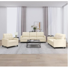 Lapooh 3201339 3-Piece Sofa Set with Cushion Cream Faux Leather Sofa with Relaxation Function Couch Set Living Room Sofa Couch Sofa Set