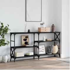 Fenlax Console Table with Shelves 150 x 29 x 76.5 cm Wooden Side Table Hallway Table with Shelves Exhibition Table Entrance Table with Shelves Wood Material and Steel Black