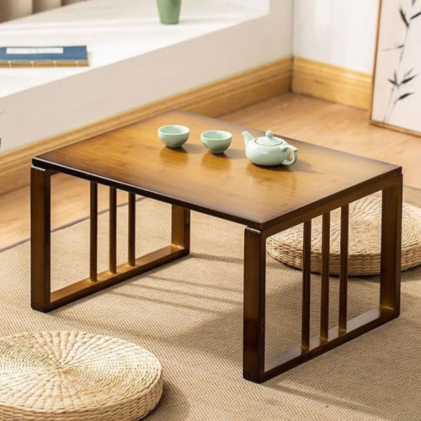 Generisch Zusammenklappbarer Couchtisch aus Bambus, Massivholz, kleiner Tisch für Wohnzimmer, Schlafzimmer, keine Montage erforderlich, Teetisch mit Erkerfenster (100 cm)