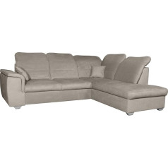 Mars Meble Bergamo L-Shape Corner Sofa Made of Velour Stylish Corner with Sleep Function and Bed Box Upholstered Corner with Adjustable Headrests, Fabric: Viton 192 - Cappuccino, Ottoman: Right