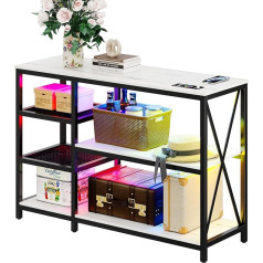 Lvifur Console Table, Entrance Table Made of Wood and Metal, Side Table with LED Lights, Sofa Table with 2 Grid Shelves for Entrance, Hallway, Living Room, 120 x 80 x 40 cm