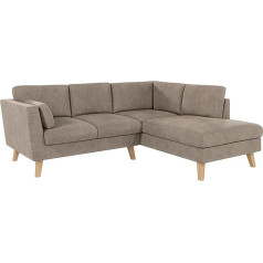 S-Style Möbel Henry Corner Sofa 221 x 186 x 90 cm with Cushion Couch Wooden Legs Beech Wood Microfibre Right Freestanding Dark Beige