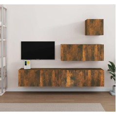 Homgoday TV-Möbel-Set, 4 Stück, Eiche Rauch, aus Holz, mehrschichtig, TV-Schrank, niedriger TV-Schrank, Couchtisch, TV-Ständer für TV, Wohnzimmer, Möbel