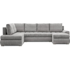 Mebligo - Tokio II PRO Corner Sofa with Sleep Function and Bed Box, 300 cm Wide, Living Room Corner Sofa, Ottoman Left, Sofa Cord with Bed Function - Sofa Light Grey (Poso 055)
